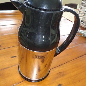 NISSAN STAINLESS DBL Vacuum Flasked Handled Thermos Carafe Screw-Top